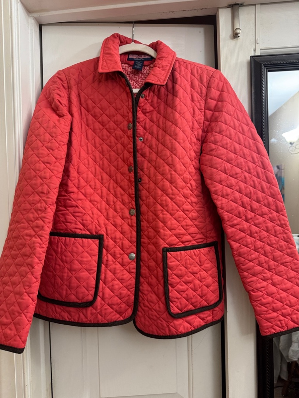 Vineyard Vines Quilted Red Jacket with Black Trim